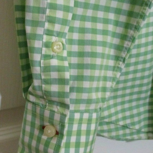 Rufus Button Front Shirt sz M Green Gingham Contrast Cuffs 100% Cotton USA - Picture 5 of 14